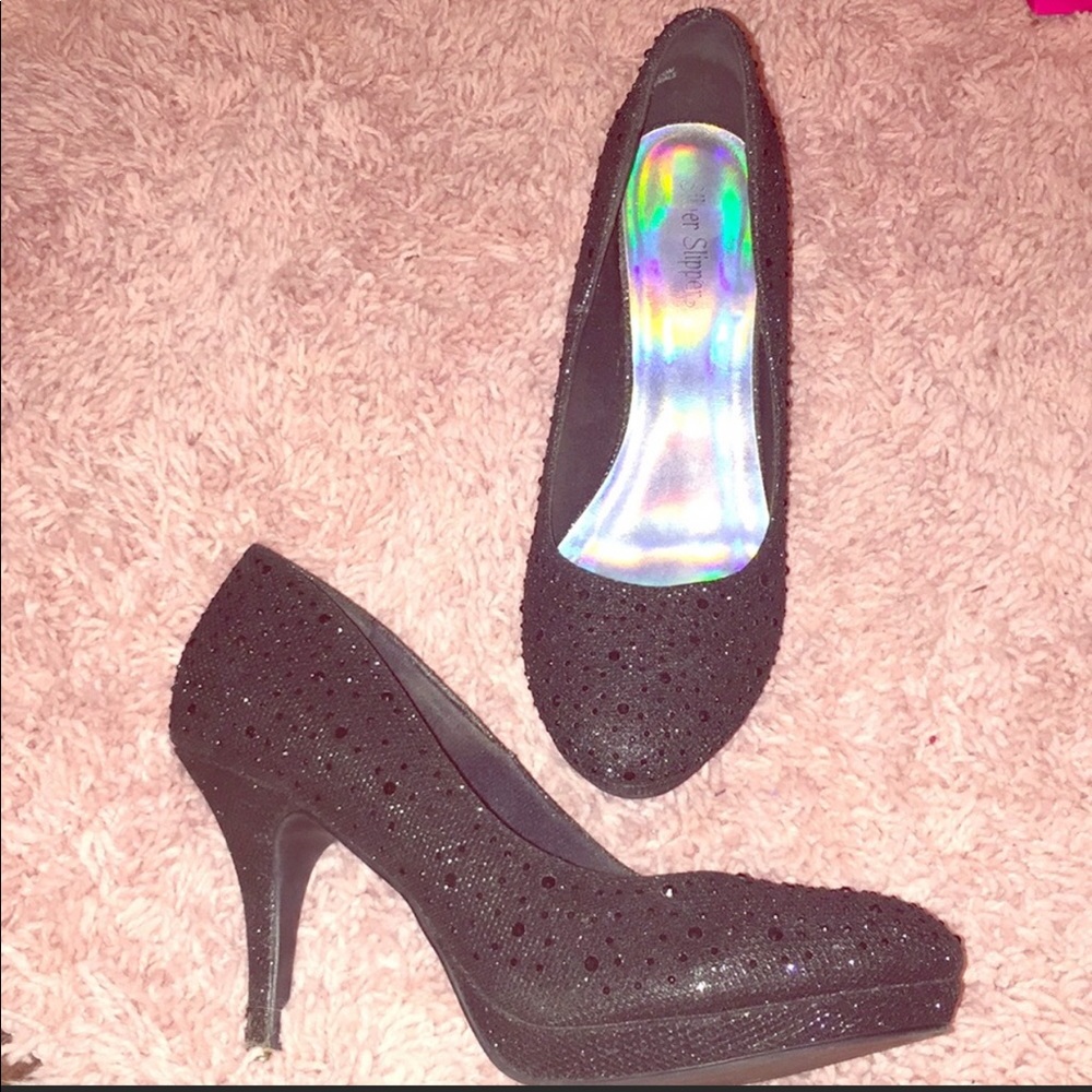 Black Rhinestone & glitter heels
